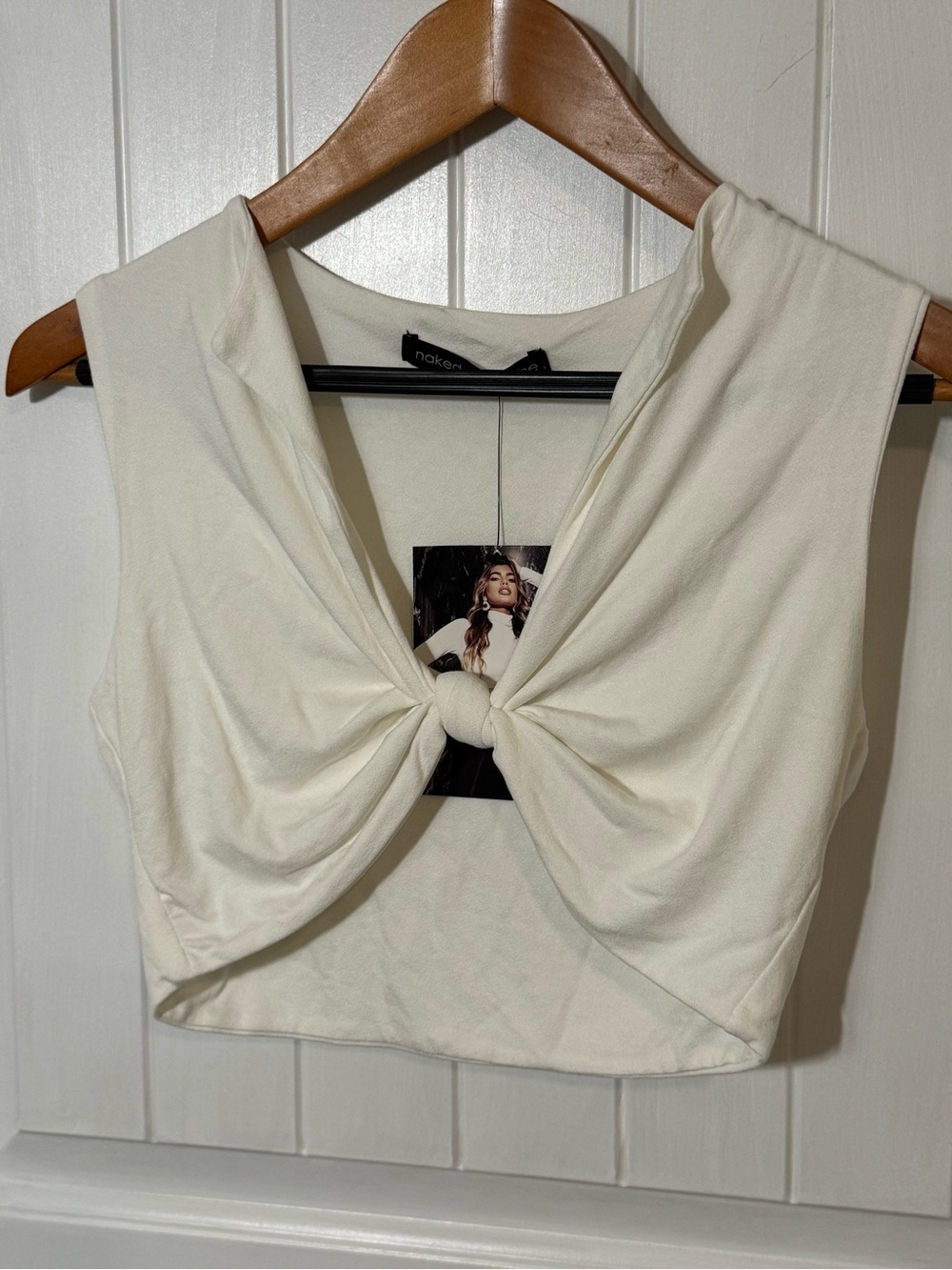 Naked Wardrobe Cream Twist-Front Crop Top